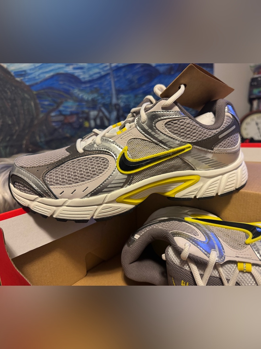 Nike Men’s Gray and Yellow Mesh Training Sneakers